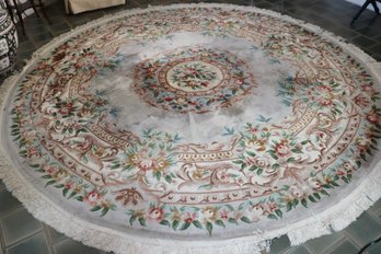 Large Round Chinese Peking Aubusson Sculpted Rug With Beautiful Floral Design.