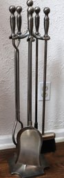 Brushed Nickel Fireplace Tools With Oil Rubbed Patina.