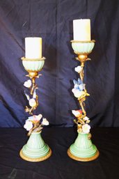 Beautiful Brass And Porcelain Candelabras By Mark Robals With A Crackle Finish