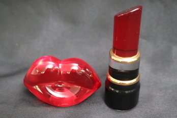 Kosta Boda, Swedish Crystal Lipstick And Red Lips.