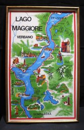 Lago Maggiore Framed Map On Fabric, Approx. 22.5 X 36 Inches