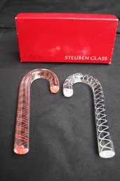 Two Steuben Glass Candy Canes In Original Box 6 L