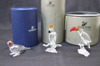 Swarovski Silver Crystal Toucan 7621, Parrot 294047 And Cockatoo Include Padded Cases