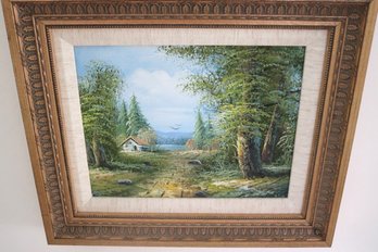 Small Landscape Painting On Board Signed By Artist In Gilded Frame.
