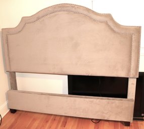 Light Gray Velvet Curved Headboard, With Double Nail Head Trim.