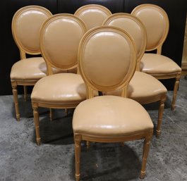 Set Of 6 Louis The XVI Style Dining Chairs With Light Tan/ Peachy Tone Upholstery