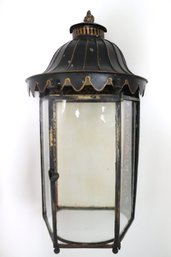 Antiques Tole Lantern With Glass Panels And Door.