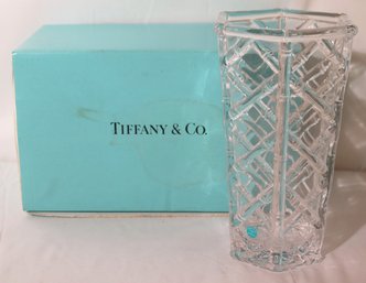 Vintage Tiffany And Co. Bamboo Lattice Crystal Vase In Tiffany Box.