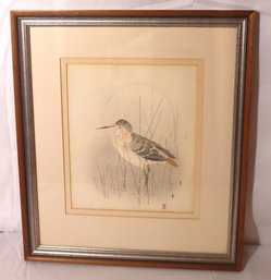 Japanese Signed And Stamped Watercolor Of A Seabird.