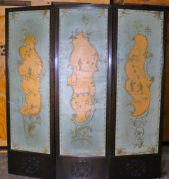 Vintage Traditional Asian Style 3 Panel Screen