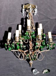 Unique Vintage Ornate Twisted Vine Like Style Chandelier 14 X 18 Inches With Hanging Emerald Tone Crystals