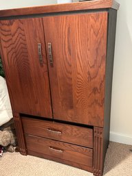Walnut Veneer Armoire With Center Shelf And Storage Drawers Great For Extra Storage Space!