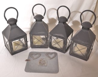 Lot Of 4 Metal And Glass Lanterns With Doors.
