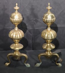 Pair Of Substantial Vintage Brass Victorian Style Fireplace Andirons