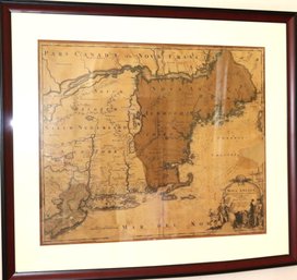 Rare Antique Framed Map Of Nova Anglia - New England Region & British Colonies By Johan Baptist Homann