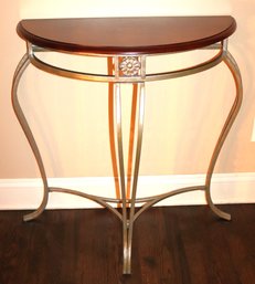 Demilune Wood Top Console With Satin Chrome Legs.