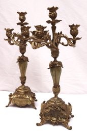 Pair Of Brass Luis XV Style 5 Arm Candelabras.