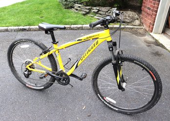 Hard Rock Specialized Yellow Bicycle  Megarange Shimano 7 Speed With Fast Trak Tires.