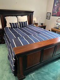 Queen Size Two Tone Wooden Bed With Headboard And Footboard