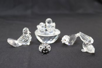 Swarovski Silver Crystal Miniatures Including Lady Bug And Water Fowl As Assorted Sized Pieces