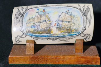 The Battle Of Quiberon Bay 1759 Hand Carved Scrimshaw By Artist Yoko Gaydos
