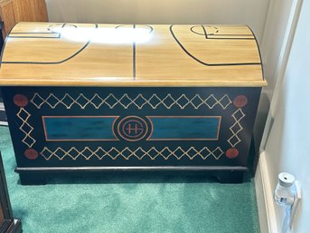 Boys Toy Chest With Basketball Court Motif And Curved Top