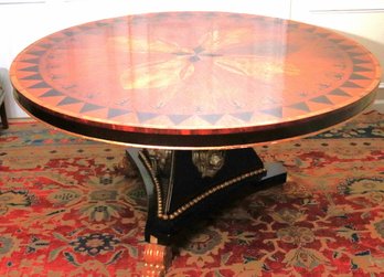 .Antique Continental Mahogany & Satin Wood Parcel Gilt-inlaid Circular Tilt Top Table