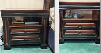 Pair Of Two-toned Wood Matching Nightstands With Drawers & Shelf