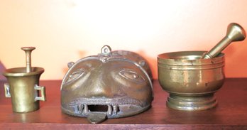 Vintage Brass Metal Hand/Wrist Guard Miniature Mortar Pestle