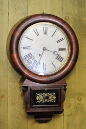 Antique Regulator Wall Clock In Wooden Case With Pendulum.