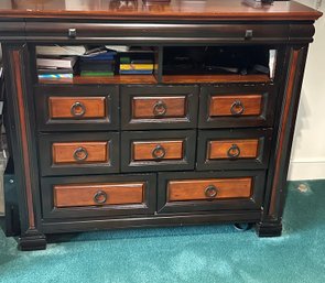 Paneled Two Toned Wood Chest With 8 Drawers For Lots Of Storage