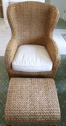 Vintage Pottery Barn Seagrass Wing Chair And Ottoman.