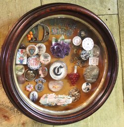 Framed Collage With Collectible Buttons And Watches