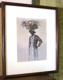 Print Of A Black Lady With Flower Basket On Her Head Signed Verner.