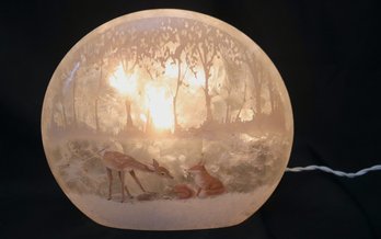 Cute Forest Friends Tabletop Lighting With Hand Painted Scenery Of Forest Animals In The Winter Snow