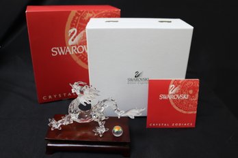 Swarovski Crystal Zodiac Chinese Dragon With Wood Stand Includes Case And Box