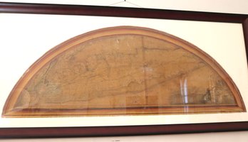 Rare Antique Demi Lune Framed Map Featuring Long Island & The Atlantic Ocean Cartography