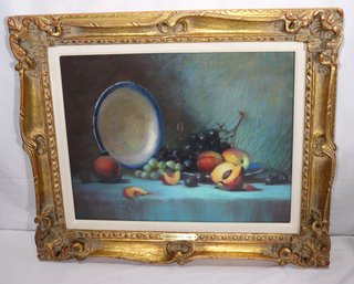 Ruth Stecher 1982 PSA Framed EXQUISITE Fruit Still Life Pastel In Ornate Gilt Frame