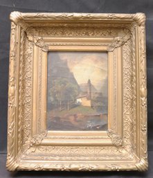 Antique Landscape O/C In A Beautiful Antique Gilded Wood Frame.