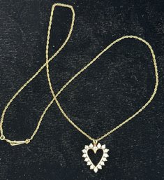 14K YG Beautiful Open-Heart Diamond Pendant On Fine18 Inch Necklace