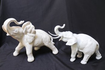 Royal Dux Porcelain Elephant, Including A Larger Crackle Finished Elephant