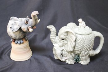 Elephant Kettle And Elephant Pottery Bell By Todd J. Warner, 1999