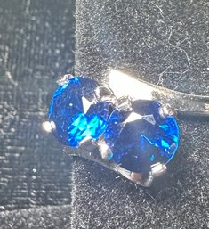 14K WG Deep Blue 2 Stone Sapphire Cocktail Ring-size 8.5