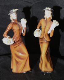 Pair Of Fine Royal Daulton Eliza HN2543 Porcelain Figurines Of A Lady With Basket And Flowers