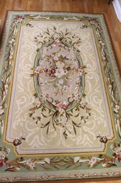 Hand Tufted 100% Wool French Country Style Area Rug With Floral Central Medallion.