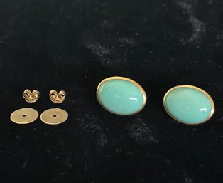 18K YG Pretty Pair Of Polished Turquoise Earrings