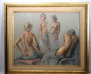 4 Graces By Flora B Giffuni PSA Nude Pastel Art Work Measuring Approximately 38 Inches W X 32 Inches Tall