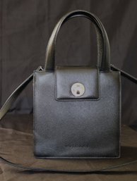 Bulgari Designer Dark Black Leather Handbag