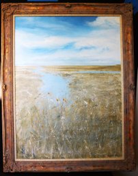 September Painting By Barbara J. Cocker In A Distressed Carved Wood Frame