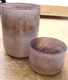 Two Decorative Glass Vases In Light Purple Tones.